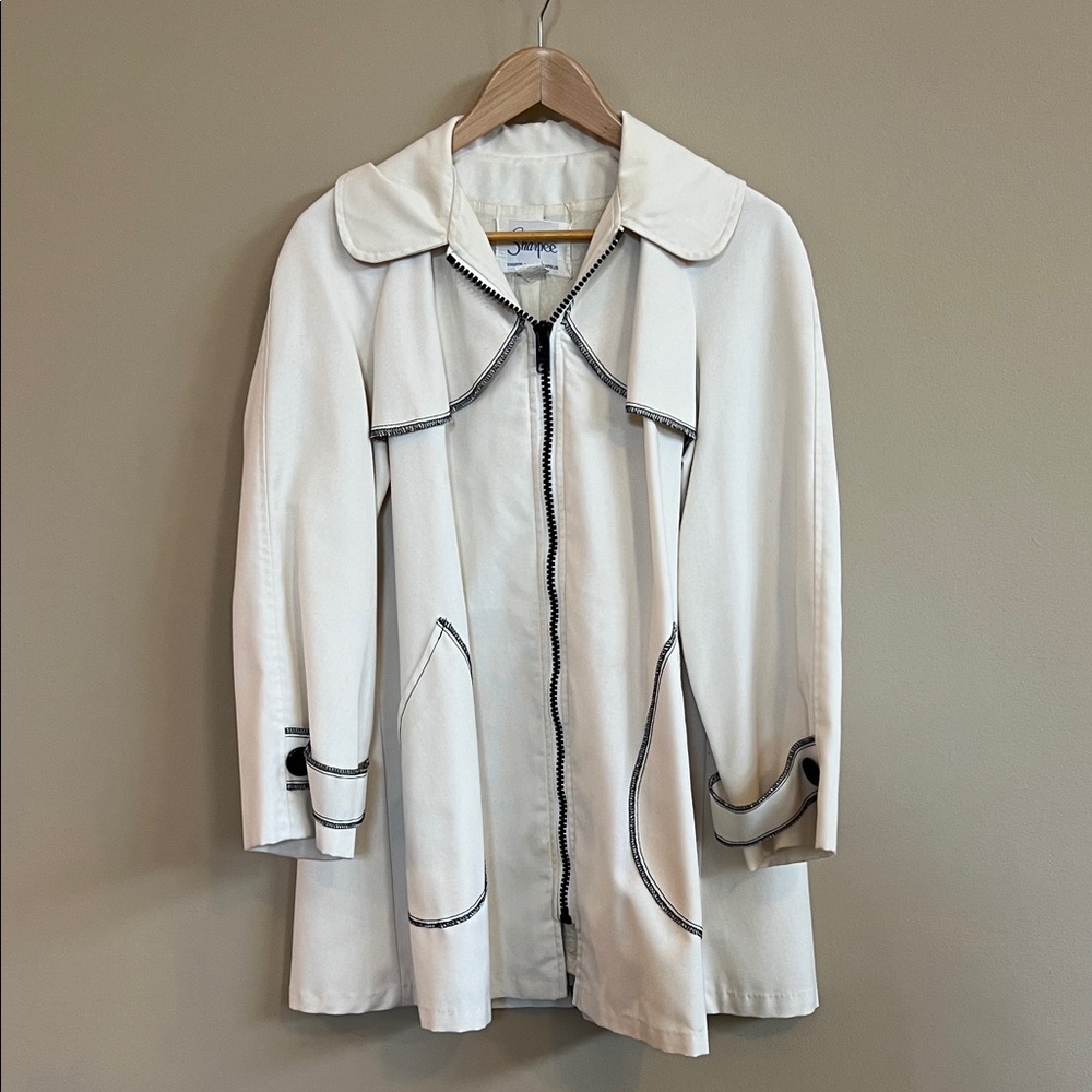 Sharpee: Sharp of Minneapolis Vintage Cream Swing Coat or Jacket with Black Trim